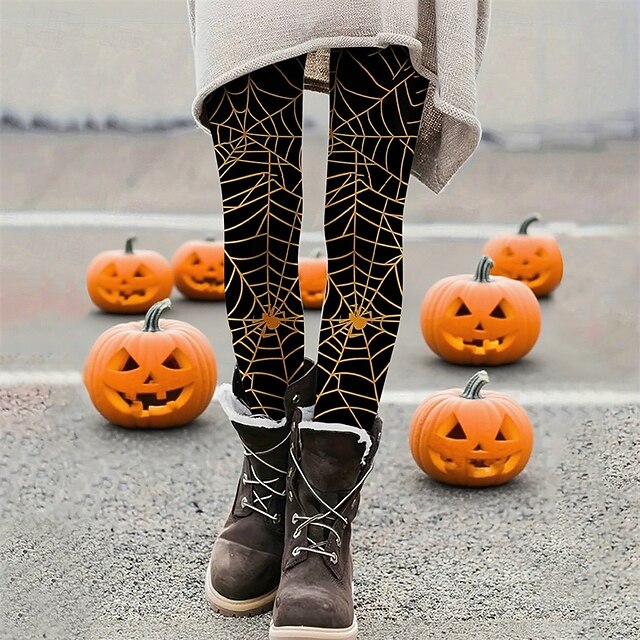 Women's Leggings Cozy Leggings Vacation Basic Casual Full Length High WaistPantsHalloween Graphic Printing Thermal Warm Comfortable Stretchy Vacation Casual Daily Black Fall Winter Slim Fit4