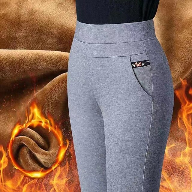 Women's Lounge Fleece Pants Straight Leg Pants with Pockets Windproof Warm High Waist Gym Outdoor Running Bottoms Solid Color Grey Sports Activewear Tight Fit4