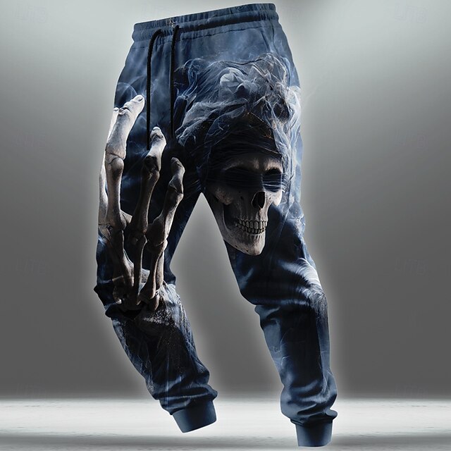 Halloween Men's Skull Grim Reaper Skeleton Sweatpants Joggers Trousers Mid Waist Drawstring Elastic Waist Dark Gothic Style Outdoor Holiday Athletic Sweatpants with Pockets Spring Fall 3D Print Dark4