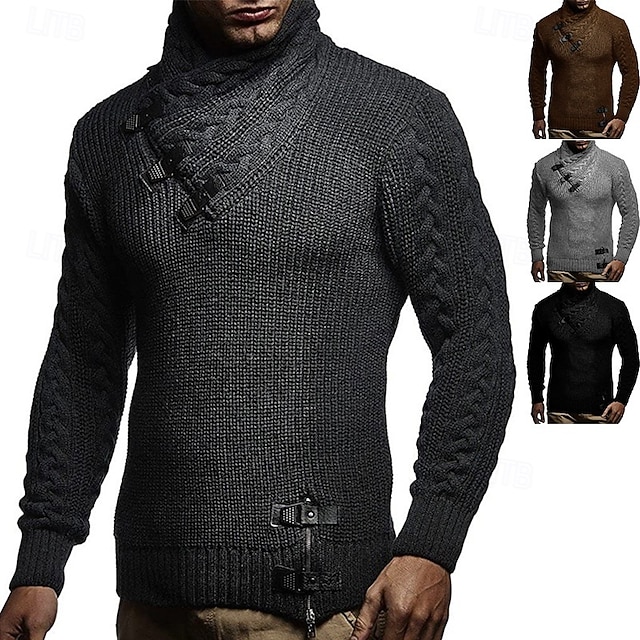  Homens Suéter Pulôver suéter Estriado Cabo Tricotar Tops regulares Tricotado Corte Justo Tecido Gola Redonda Roupa de Malha Moderna Casual Roupa Diária Roupa Outono Inverno Preto Marron M L XL