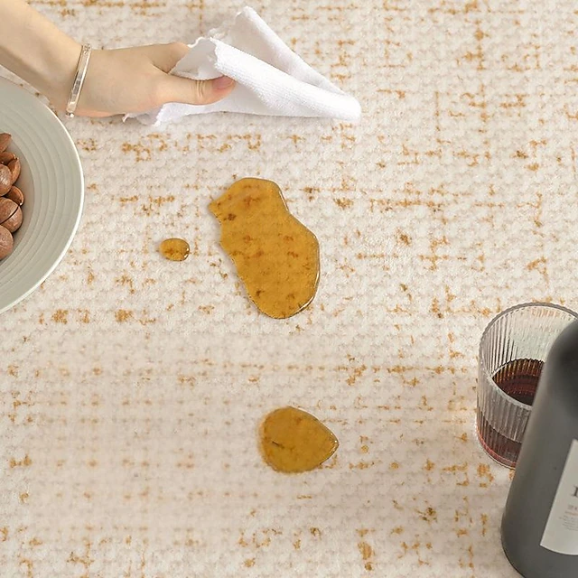 Cream Boho Style Area Rug, Solid Color Waterproof Stain Resistant ...