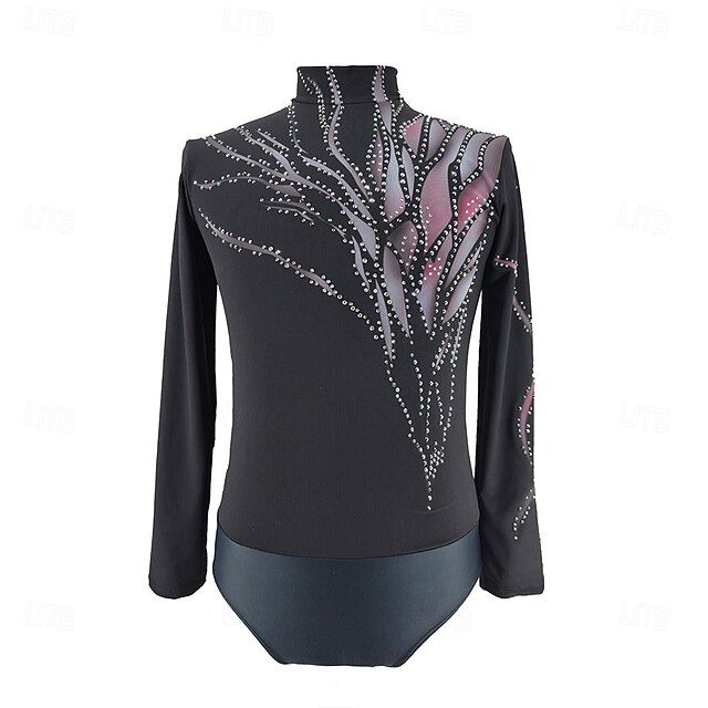 Figure Skating Top Men's Boys' Ice Skating Tops Black Patchwork Halo Dyeing Spandex High Elasticity Training Professional Competition Skating Wear Classic Crystal / Rhinestone Long Sleeve Ice Skating3