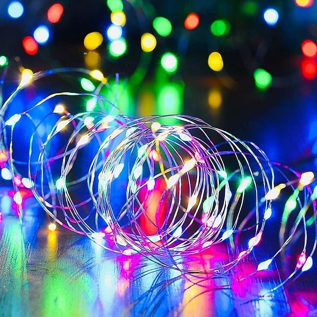  1m-10LED/2m-20LED/3m-30LED/5m-50LED/10m-100LED 銅線ストリングライト バッテリーボックス付き 防水性と非導電性クリスマスハロウィーン結婚式フェスティバル屋内および屋外装飾ライト