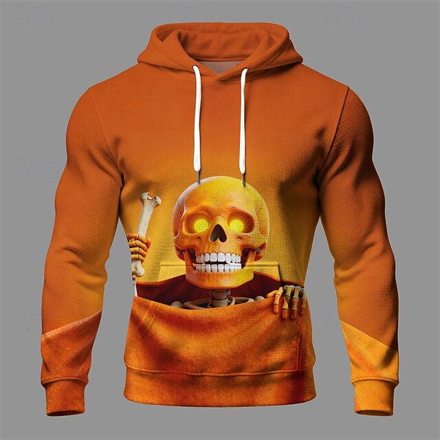 Halloween Men's Skull Hoodie Fashion Daily Hooded Vacation Party Streetwear Orange Drawstring Pocket Printing Fall Winter Designer4