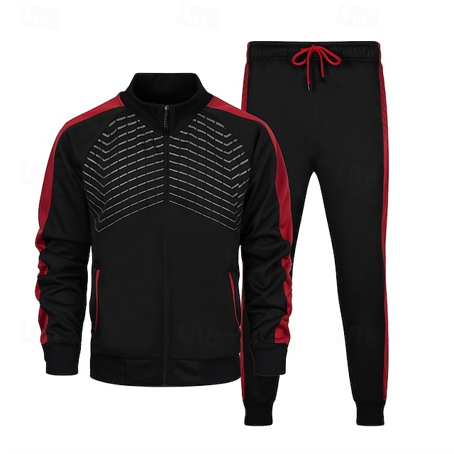  Homens Moletom Conjunto de roupas Colarinho Chinês Ao ar livre Diário Esportes Com Cordão Zip Up Bolsos Bloco de cor Preto Azul Marinha Cinzento Claro Poliéster Roupas Esportivas Moda Roupa de rua