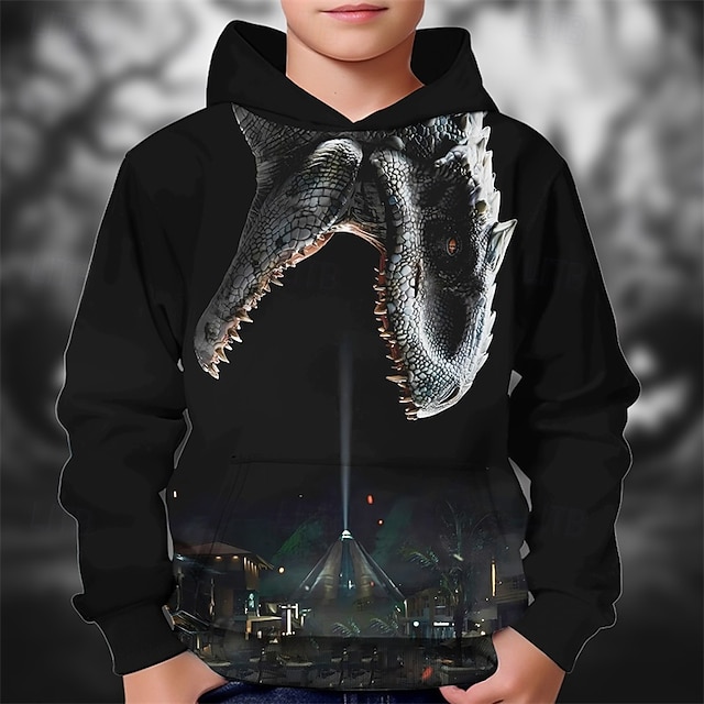  Halloween Pojkar 3D Dinosaurie Huvtröja Långärmad Vår Höst Mode Streetwear Barn 4-12 år Huva Utomhus Ledigt Dagligen Normal