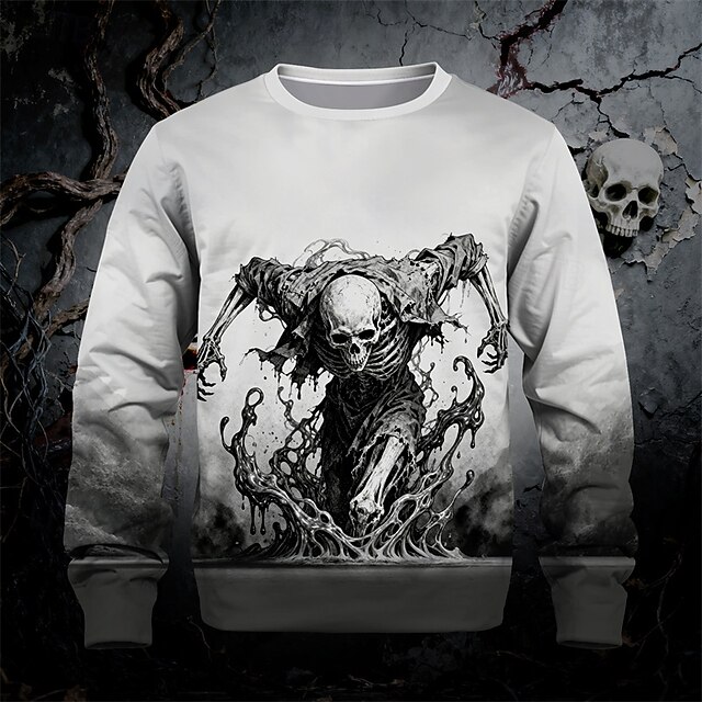 Halloween Boys' 3D Skull Sweatshirt Long Sleeve Spring Fall Fashion Basic Kids 4-12 Years Crew Neck Outdoor Casual Daily Regular Fit4