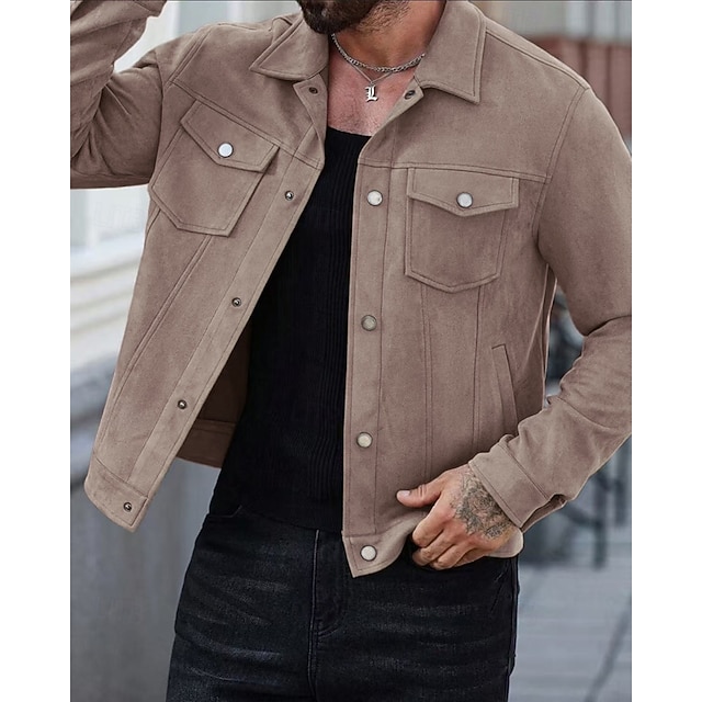  Homme Veste Légère Veste en faux suède Veste Décontractée Vacances Quotidien Respirant Avec Poches Printemps Automne Uni Mode Classique Revers Court Chameau Noir Rouge bleu marine Veste