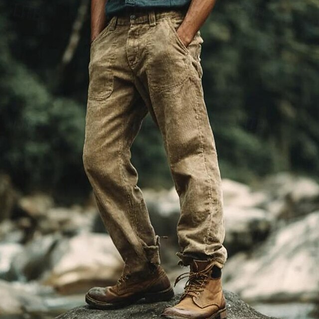 Men's Trousers Dress Pants Corduroy Pants Chinos Pocket Buttons Plain Comfort Formal Party Work Fashion Classic Style Khaki Micro-elastic4
