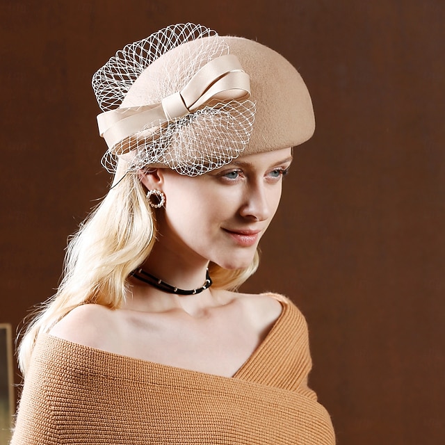  kalapok 100% gyapjú barett sapka keménykalap / cloche kalap tea party koktél kalap elegáns brit masnival tiszta színű fejdísz fejfedő