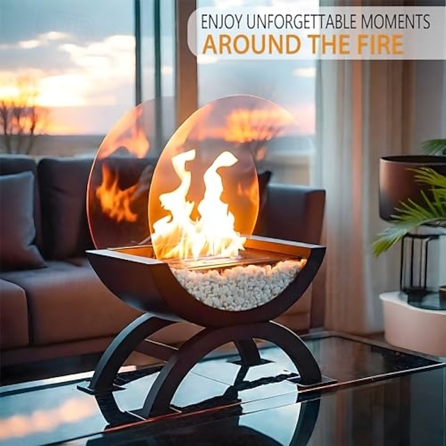  Chimenea de sobremesa grande de vidrio redondo de 48 cm de alto, portátil, con recipiente para fuego, de combustión limpia, de bioetanol, sin ventilación, ideal para fiestas, eventos en patios,