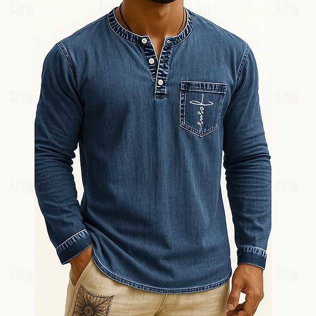  Pánské Tričko Henley Trička Tričko Top Tričko s dlouhým rukávem Dlouhý rukáv Henley Podzim Zima Retro Módní Designové Móda Retro Dovolená ulice Jdeme ven Tmavěhnědá Námořnická modř Černá Top tričko