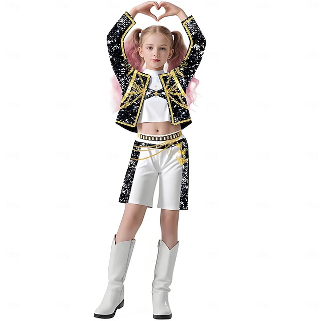 K-Pop Demon Hunters Zoey Core Look Kostümü Üst, Pantolon, Kol Bandı ve Süslü K-P K-Pop Demon Hunters Zoey Core Look Kostümü Üst, Pantolon, Kol Bandı ve Süslü K-P