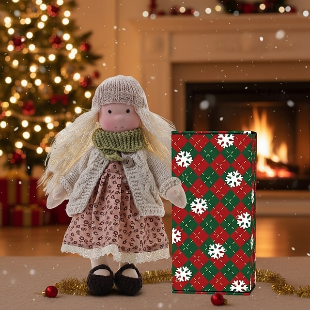  Boneca Waldorf feita à mão, menina com roupas aconchegantes - Boneca de pelúcia macia de 11,8 polegadas com caixa de presente para crianças pequenas, presente de Natal ideal para meninas