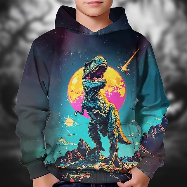  předvečer Všech svatých Chlapecké 3D Dinosaurus Kapuce Dlouhý rukáv Jaro Podzim Módní Šik ven Děti 4-12 let Kapuce Venkovní Ležérní Denní Běžný