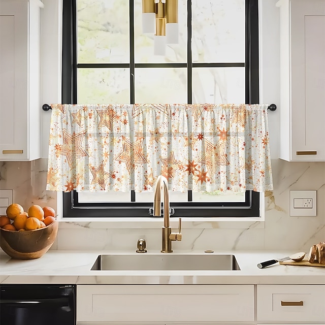  ستارة مطبخ قصيرة بنمط متعدد الألوان، ستارة مقهى نصف نافذة، زينة نافذة صغيرة لعيد الميلاد عبر الحدود، قطن بوليستر