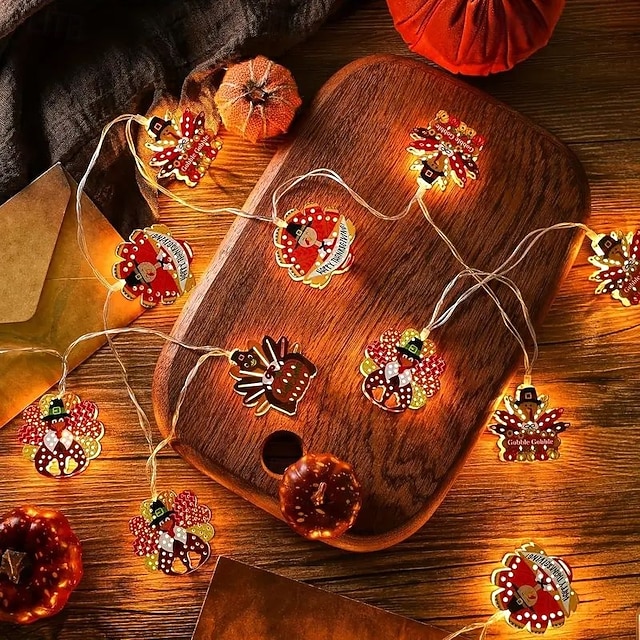  Thanksgiving IJzeren Kalkoen Vorm String Verlichting 1.65m 10LEDs Batterij Voeding Herfst Thanksgiving Feest Kerst Thuisdecoratie Fins Licht