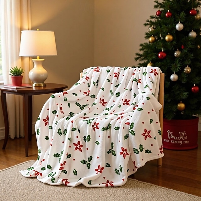  Printed Winter Throw Blanket, Warm Flannel Sofa Blanket, Christmas Air Conditioning Blanket for Office Nap or Home Decor