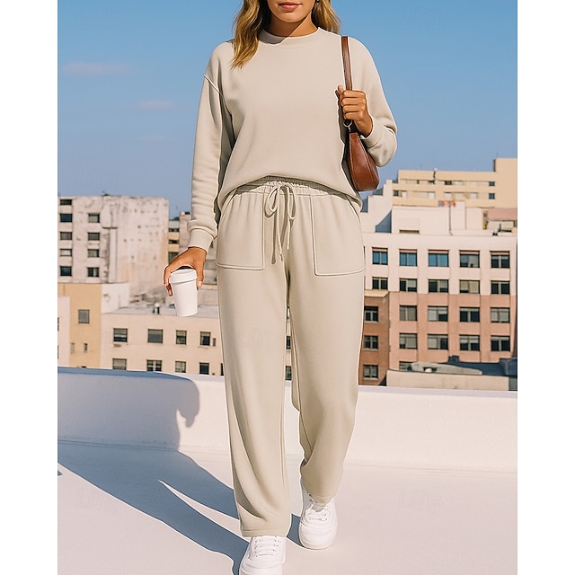  Per donna Tuta da 2 pezzi Felpa pullover Set di tute da ginnastica Coulisse con tasca Tinta unita Completo Abbigliamento Autunno Nero Cachi Allenamento All'aperto Viaggio Vita Alta Leggero Di tendenza