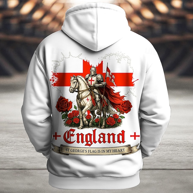 Férfi Zászló UK Kapucnis felsőrész Pulóver Sportok Divat Terített nyak Szabadtéri Iroda Utcai öltözék Fekete Fehér Zsinór 3D Ősz Tél Tervező