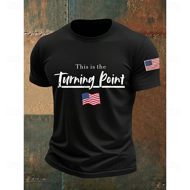 Men's Letter American Flag Short Sleeve Shirt T shirt Tee Tee Top Short Sleeve T shirt 3D Print Crew Neck Shirt Fashion Designer Casual Vacation Daily Holiday Black Red Navy Blue All Seasons Clothing4