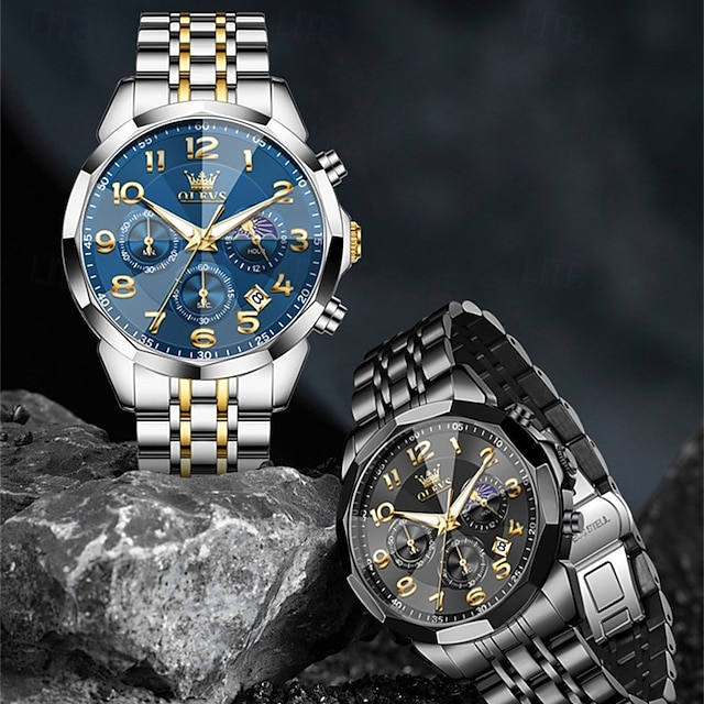  la nouvelle montre d'affaires pour hommes olevs, une montre multifonctionnelle avec un cadran numérique chronographe à phases de lune lumineuses, une montre à quartz décontractée et à la mode étanche