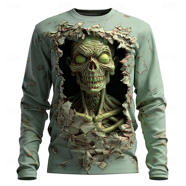  Halloween Homme Zombies 3D T-shirt manche longue T-shirt Impression 3D Col ras du cou Chemise Mode Exagéré Rue Occasionnel Quotidien Vert 1 # Vert 2# Vert 3# Été Printemps Automne Vêtement Tenue S M