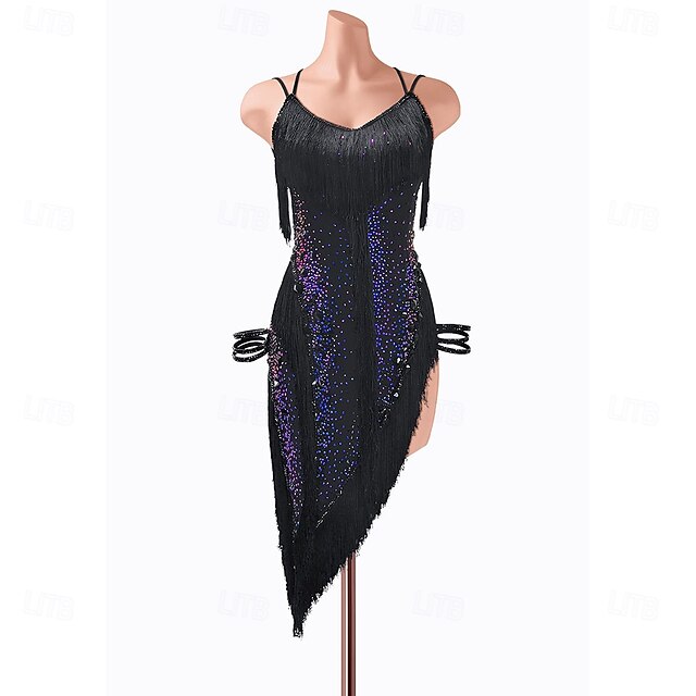Latin Dance Dress Glitter Splicing Women's Performance Training Sleeveless High Spandex3