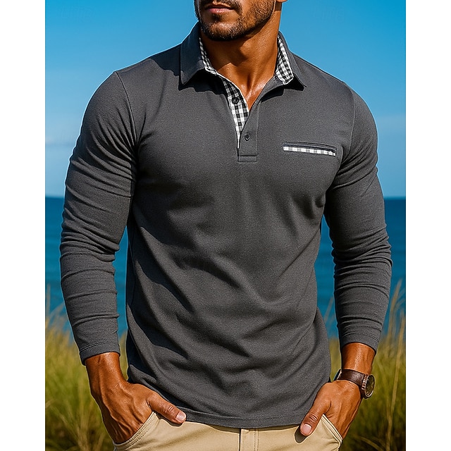 Men's Golf Polo Shirt Long Sleeve Turndown Top Outdoor Breathable Polyester Black Army Green Red Tennis Golf Running