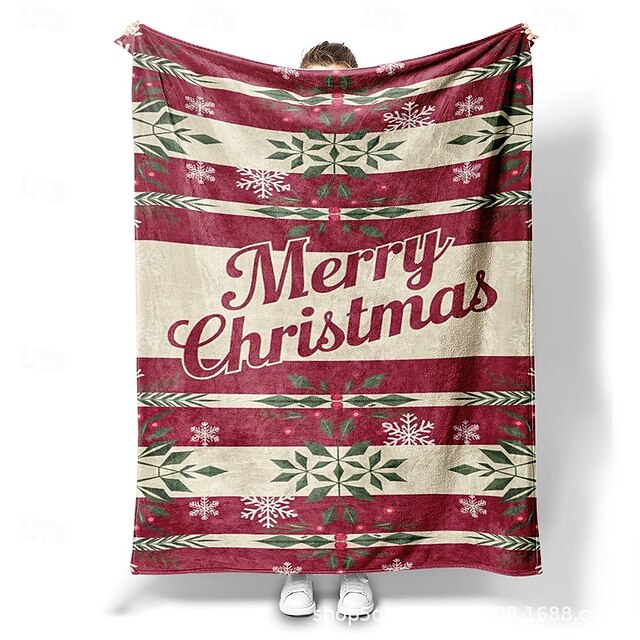 Christmas Theme Printed Flannel Blanket, Warm and Cozy Throw for Multiple Scenarios, Holiday Home Decor4