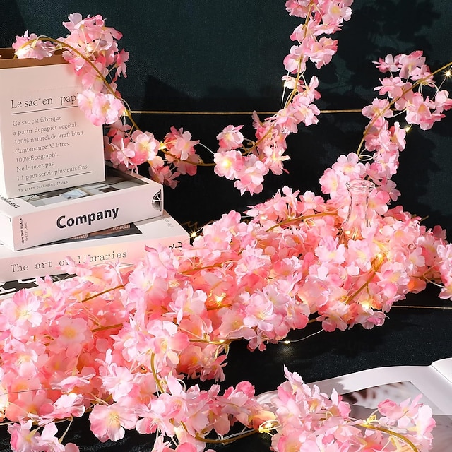  luci di corda di rattan con fiori di ciliegio – luci fatate alimentate a batteria per matrimoni, feste e decorazioni per la stanza