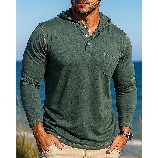  Homme Chemise décontractée T-shirt à capuche manche longue À capuche Top Extérieur Respirant Coton Noir Bleu Vert Tennis Le golf Course