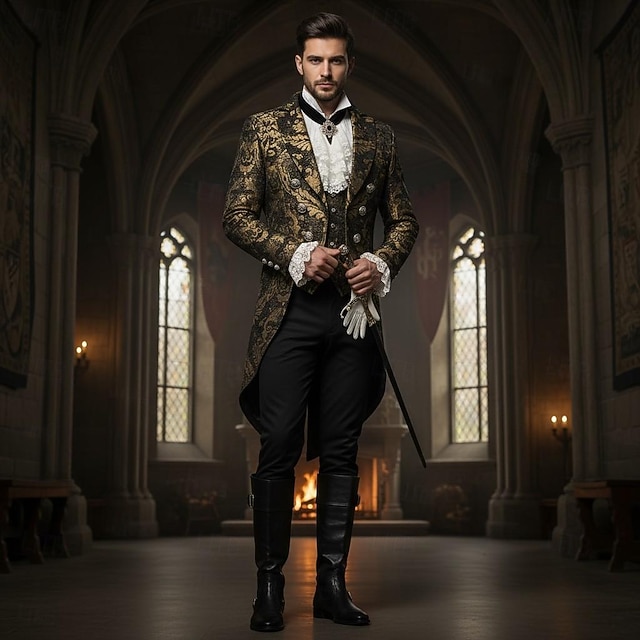  Μεσαίωνα Αναγέννησης Steampunk Επίστρωση Smoching Φράκο Vampires Ευγενής Φανταχτερή Φόρεμα Ανδρικά Απόκριες Επίδοση LARP Ρεν Φερ Ενηλίκων Επίστρωση