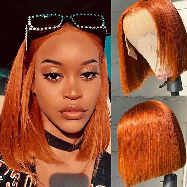 Blue# Human Hair 13*4 Short BOBO Lace Wig Straight Human Hair 150% Density For Black Women2