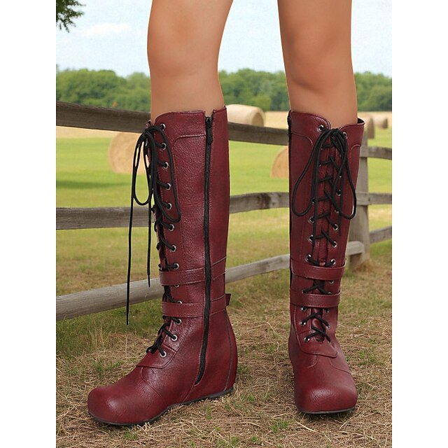 Boots Motarde Femme Bottes Moto Punk Pour Femme - Style Militaire Mi-mollet Talon épais - Imperméables Et Chaudes Pour Randonnée Chaussures De Moto En Ligne