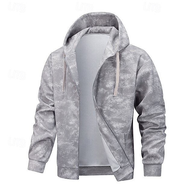 Men's Hoodie Full Zip Hoodie Light Grey Hooded Plain Camouflage Zip Up Pocket Sports & Outdoor Casual Daily Streetwear Cool Sportswear Spring &  Fall Clothing Apparel Hoodies Sweatshirts4