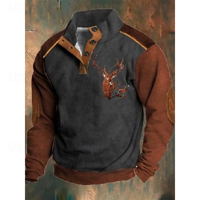 Men's Sweatshirt Pullover Hoodie Sweatshirt Pullover Button Up Hoodie Hunting Sweatshirt Gray Standing Collar Plain Patchwork Color Block Sports & Outdoor Casual Daily Streetwear Cool Sportswear4