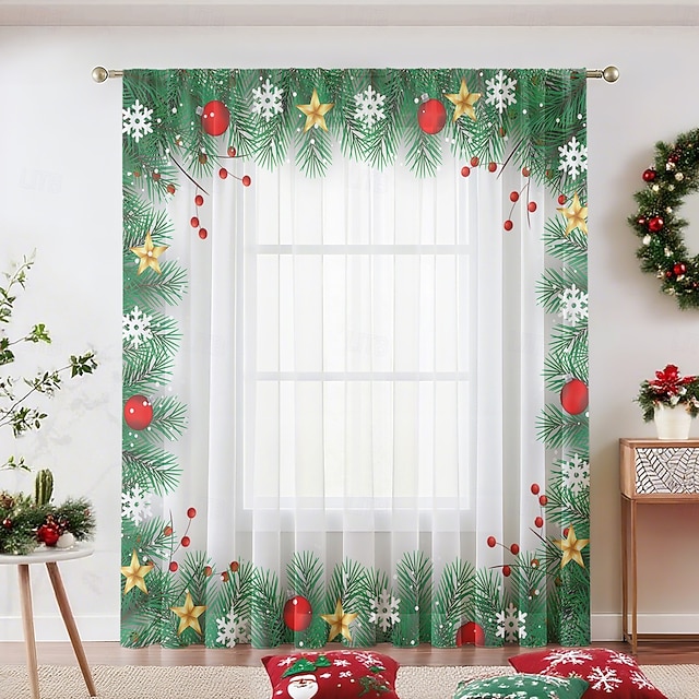  1 st ny julserie transparent gardin, 3D digitaltryckt stångficka fönstervoile, sovrum &vardagsrumsdekoration, direkt från fabriken