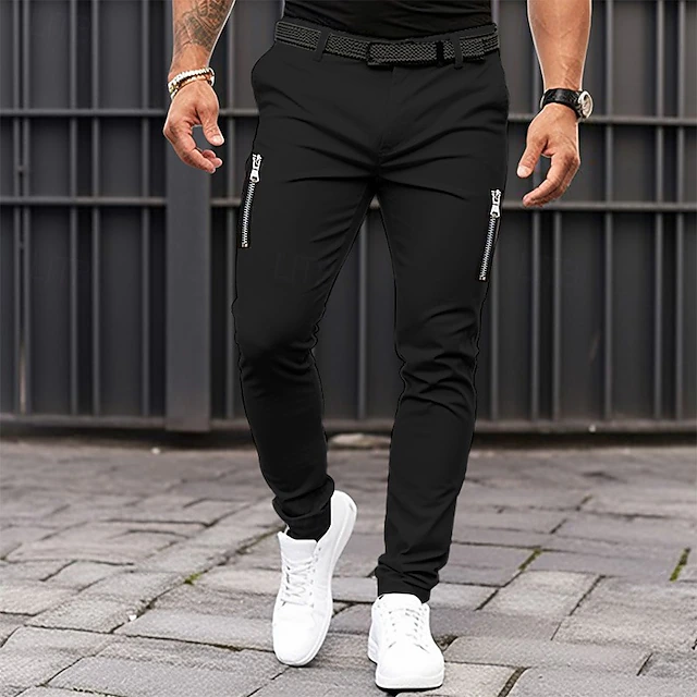 Men's Trousers Chinos Summer Pants Casual Pants Zipper Plain Comfort Breathable Casual Daily Holiday Fashion Basic Black Khaki 14