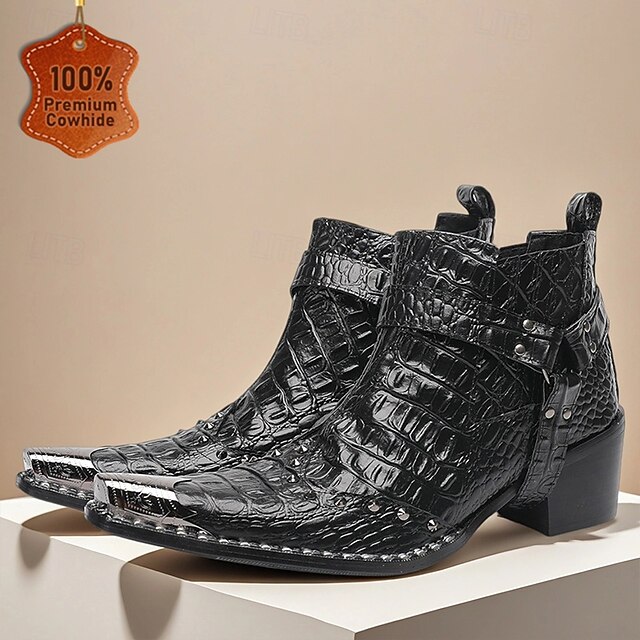Chaussures Danse Cowboy Cuir Hommes - Boucle Métal Croc Motard Western Winklepickers