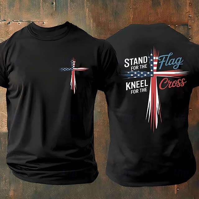 Men's Cross American Flag Short Sleeve Shirt T shirt Tee Tee Top Short Sleeve T shirt 3D Print Crew Neck Shirt Fashion Designer Casual Vacation Daily Holiday Black All Seasons Clothing Apparel XXL2