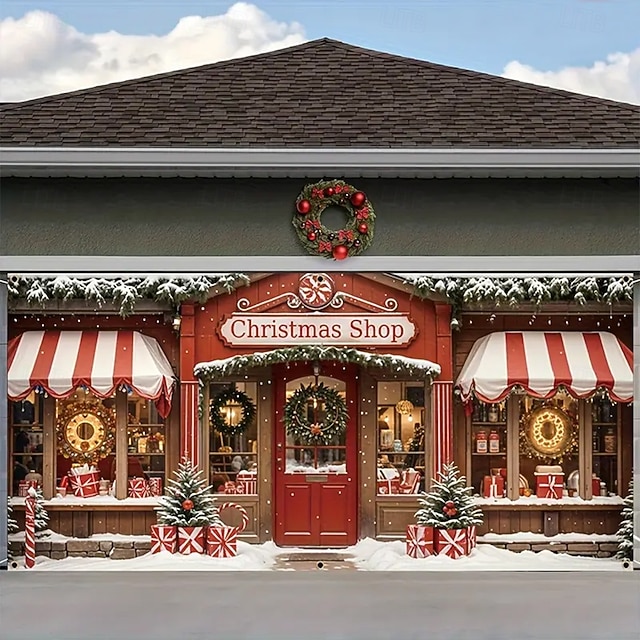  Weihnachten Garagentorabdeckung Großes Hängendes Weihnachtsshop Geschenk Niedlich 3D Party Outdoor Urlaub Hintergründe aufnehmen Yard Wohndeko
