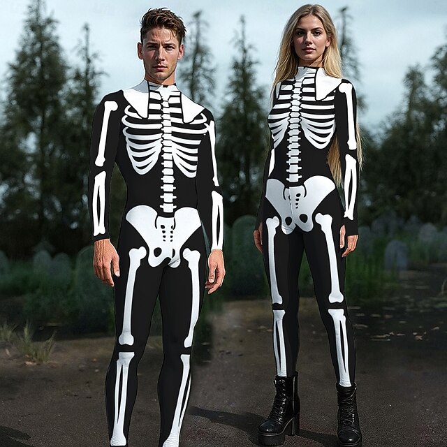 Skull Skeleton Halloween Bodysuits Halloween Group Couples Costumes Full Body Catsuit Sexy Costume Halloween Kid's Adults' Men's Women's Boys' Halloween Carnival Performance Party Easy Halloween4