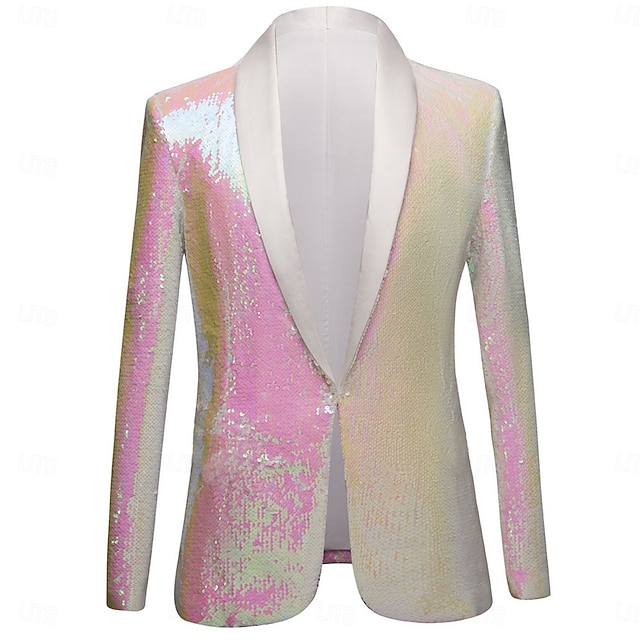  Homme Veste blazer Col châle Mode Fête Paillettes Couleur Unie Blazer Rose Claire Coupe sur mesure à boutonnage simple à un bouton