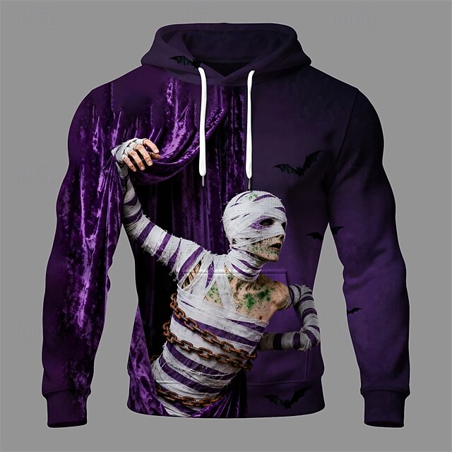 Halloween Men's Ghost Hoodie Fashion Daily Hooded Vacation Party Streetwear Purple Drawstring Pocket Printing Fall Winter Designer4