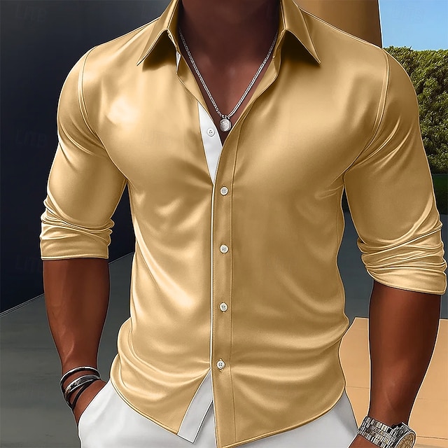  Per uomo Camicia Camicia in raso Camicia elegante Camicia casual Camicia con Bottoni Camicia da Ballo Semplice Formale Matrimonio Nero Rosso Blu reale Oro Manica Lunga Bavero Tutte le stagioni