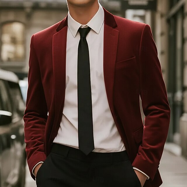 Men's Blazer Jacket Notch Collar Classic Solid Colored Blazer Burgundy Slim Fit Single Breasted One-button4