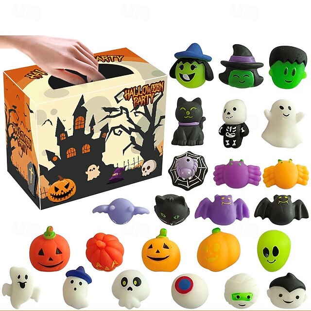 24/48Pcs Halloween Mochi Squishy Toys Halloween Party Favors for Kids Halloweens Toys for Trick or Treat Bulk Non Candy Halloweens Treats Gift Goodie Bags Fillers Party Supplies for Kids Boys Girls3