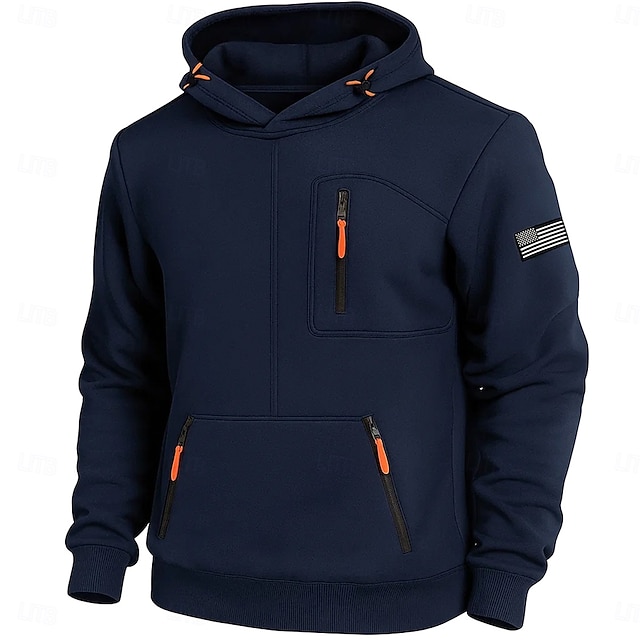  Hombre Sudadera Sudadera Con Capucha Sudadera táctica con capucha Negro Verde Ejército Azul Marino Gris Claro Con Capucha Plano Bandera estadounidense de los Estados Unidos Cremallera Deporte Casual