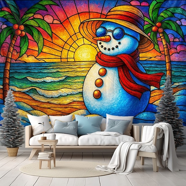  Julestrømpevev Bakgrunn Søt snømann med skjerf og gave 2025 Julevinterland vev Festlig Ferie soverom stue festinnredning